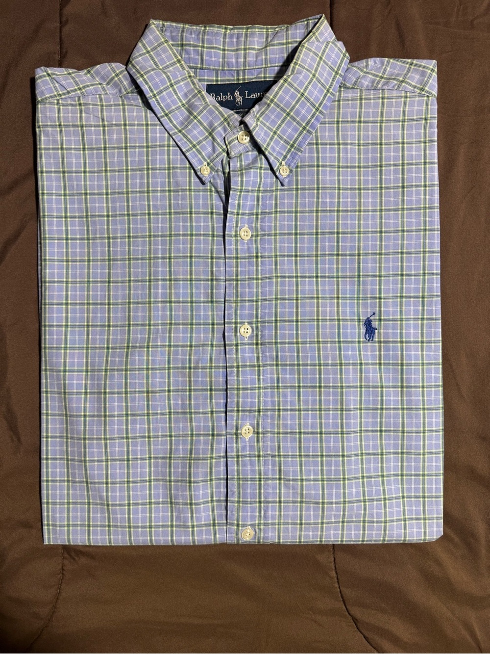 Vintage Ralph Lauren Light Blue & Green Plaid Button-Down Shirt